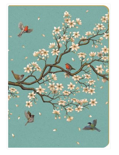 Carnet soft touch oiseaux sur la branche de cerisier