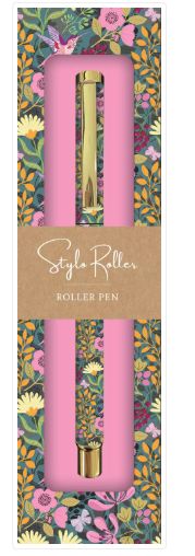 Stylo bille prune oiseaux et fleurs