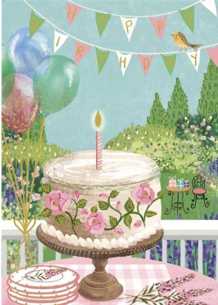 Carte gâteau au jardin