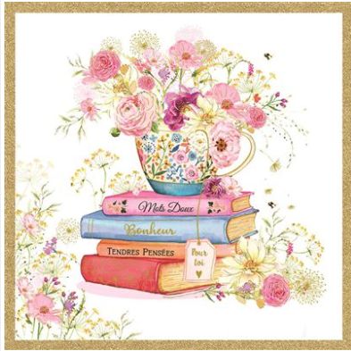 Carte d'anniversaire livres et bouquet
