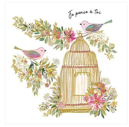 Carte d'anniversaire cage à oiseaux dorée