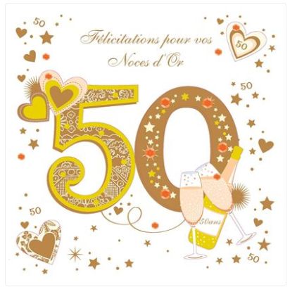 Carte double félicitations pour vos noces d'Or