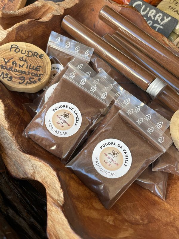 Vanille en poudre de Madagascar 15g - 100% gousses de vanille non épuisées