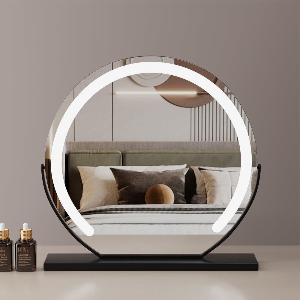 Large 24” Round Makeup Vanity Mirror – LED Strip Lighting Adjustable Brightness for Dressing Tables, Black