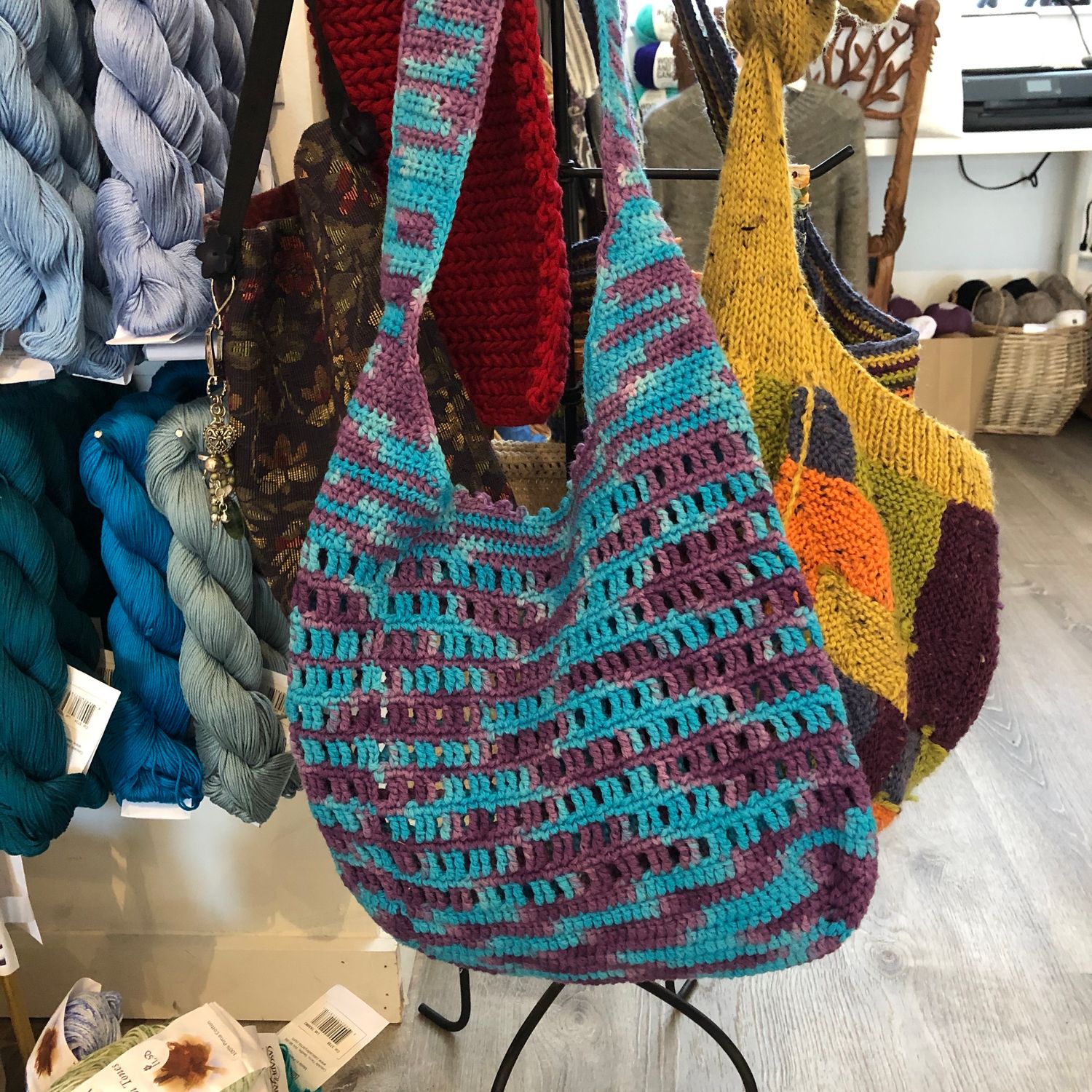One of a Kind - Turquoise/purple tote, Size: Medium