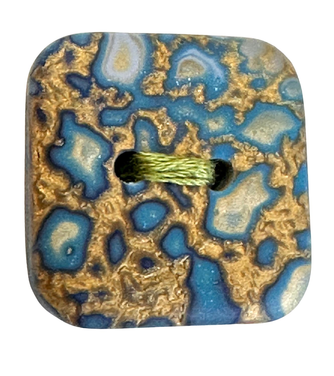 Jewelry by Julia Design - Square Blue/Gold Button, Color: Blue/Gold, Size: Small