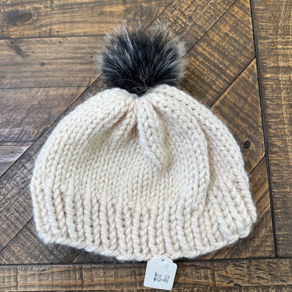 Ivory Super Bulky Hat with Black Tipped Pompom