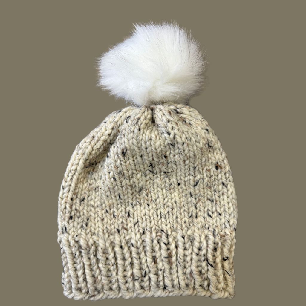 Tweed Super Bulky Hat with White Pompom