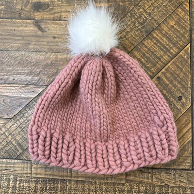 Pink Super Bulky Hat with White Pompom