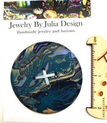 Blue/Gold Large Round Button Blue Extra Large