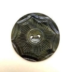 One of a Kind - Vintage Buttons - Medium Carved Green Wood Like Buttons - 1 card