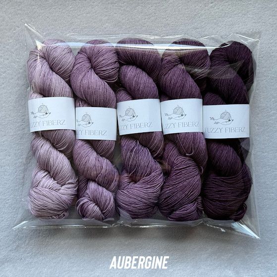 Fuzzy Fiberz - Full Size Fade Set - 5 skeins - Aubergine - Sock/Fingering