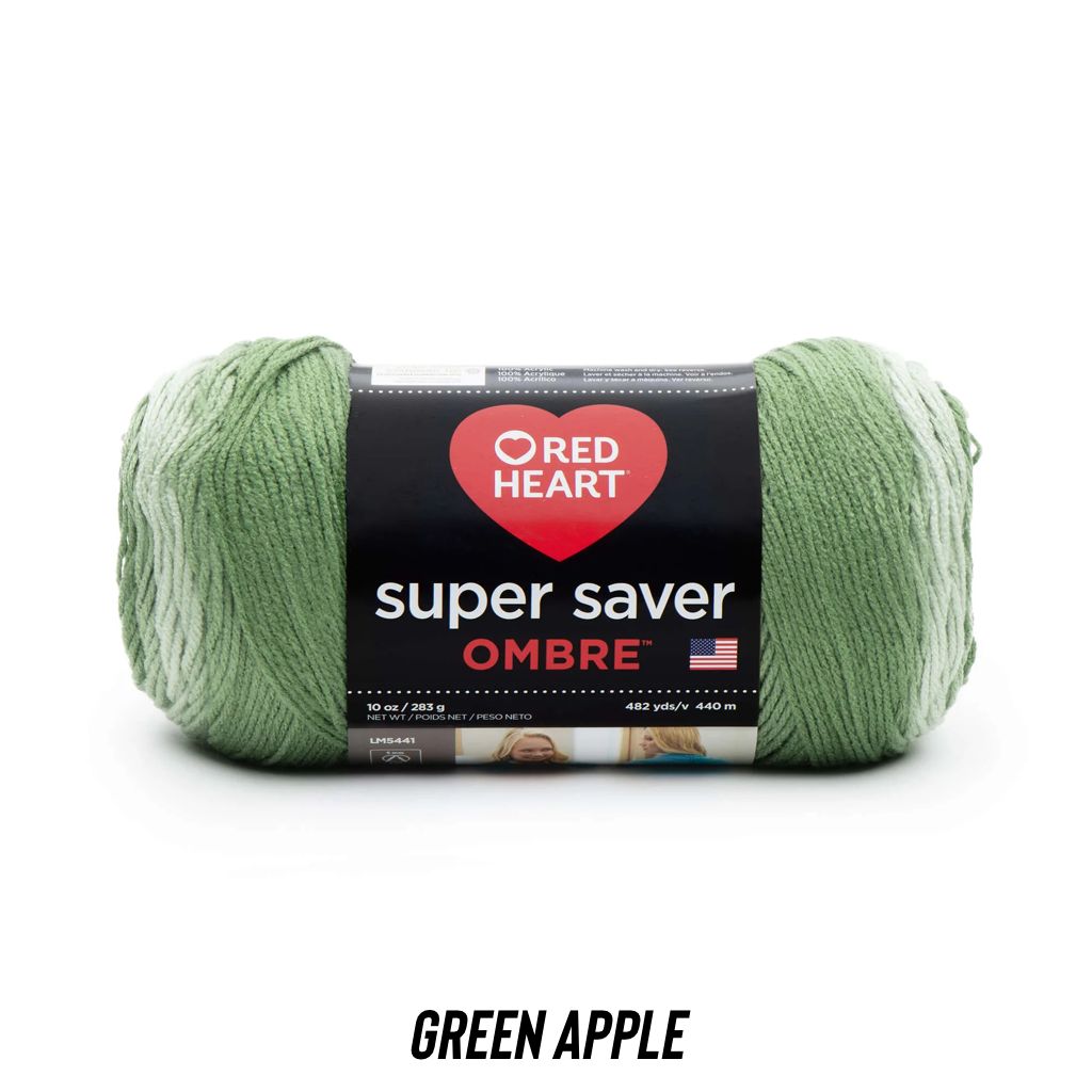 Red Heart Super Saver Ombre, Color: Green Apple, Weight: Worsted