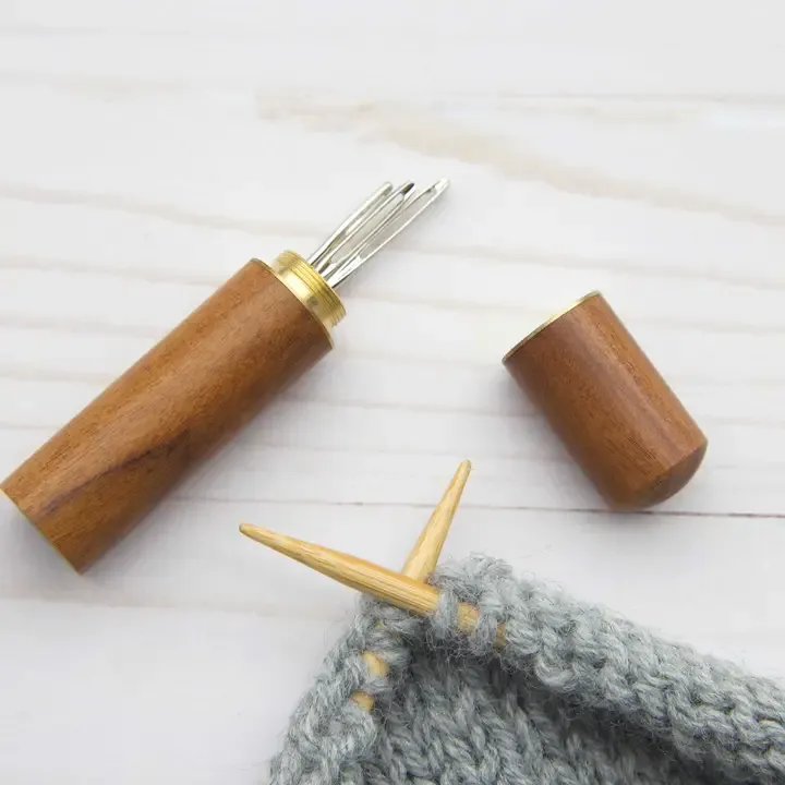 Wood Tapestry Needle Storage Case Light Brown