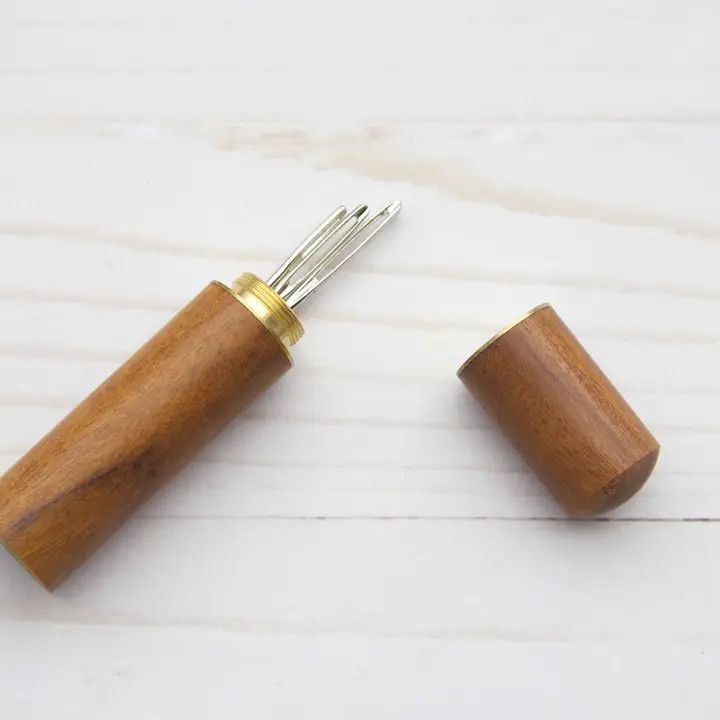 Wood Tapestry Needle Storage Case Light Brown