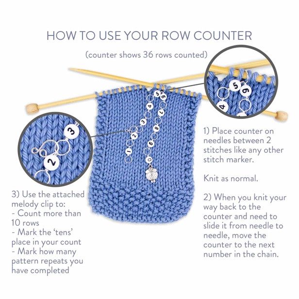 Turquoise Knitting Row Counter - Small (up to US 4 needle/E hook)
