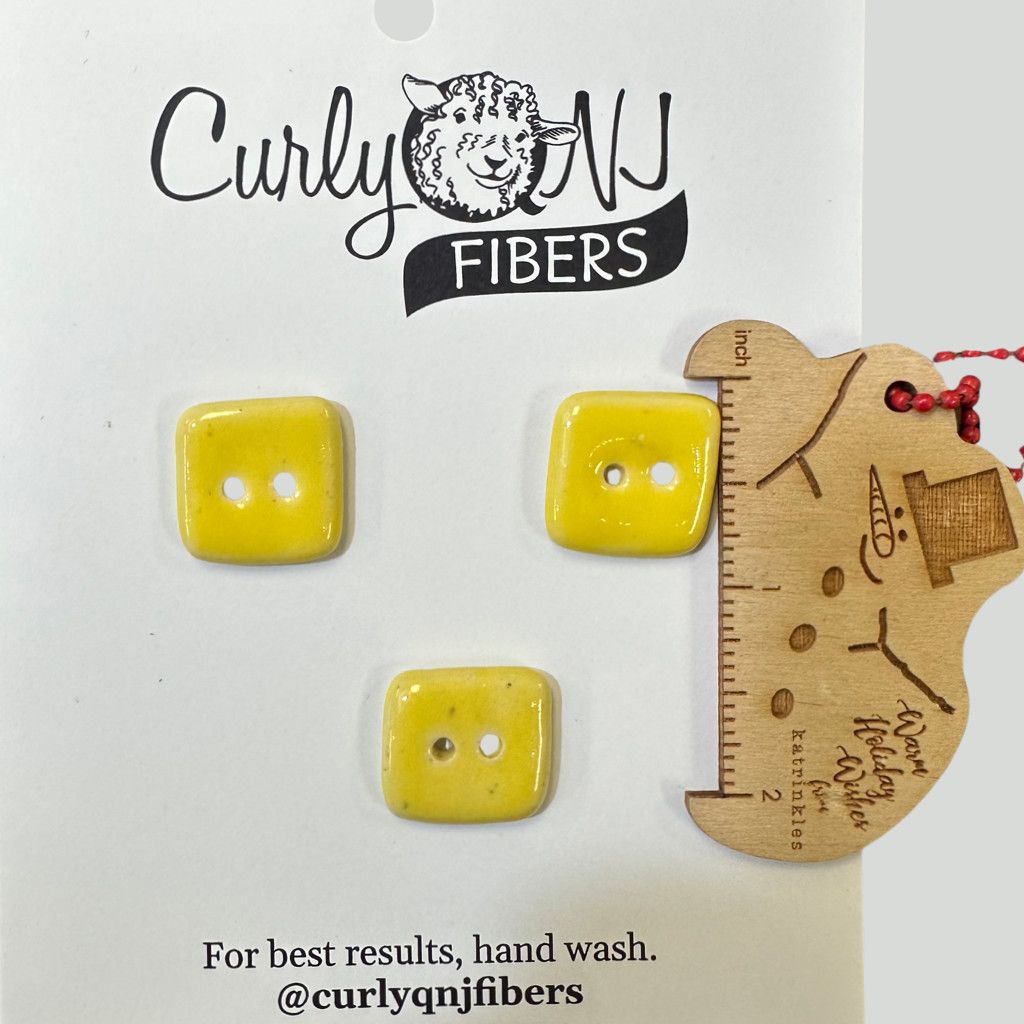 Curly Q Fibers Ceramic Buttons, Size: 3 Small, Shape: Square, Color: Yellow Plain