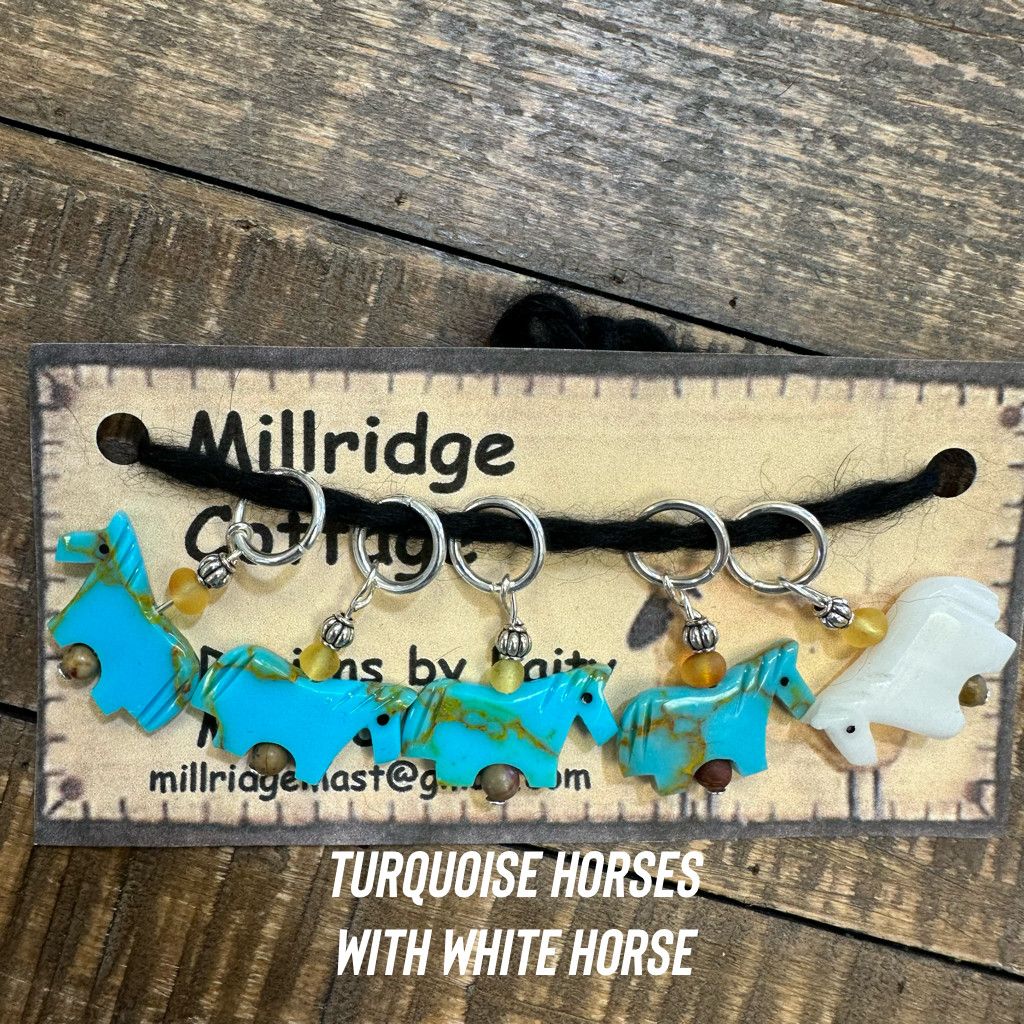 Stitch Markers - Turquoise Horses &amp; White Horse