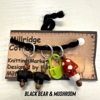 Stitch Marker - 3 pc - Black Bear &amp; Mushroom