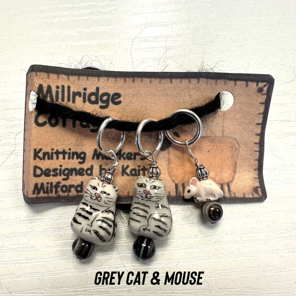 Stitch Marker - 3 pc Grey Cat &amp; Mouse
