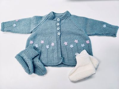 Knitted Cardigan with Hat/ Booties