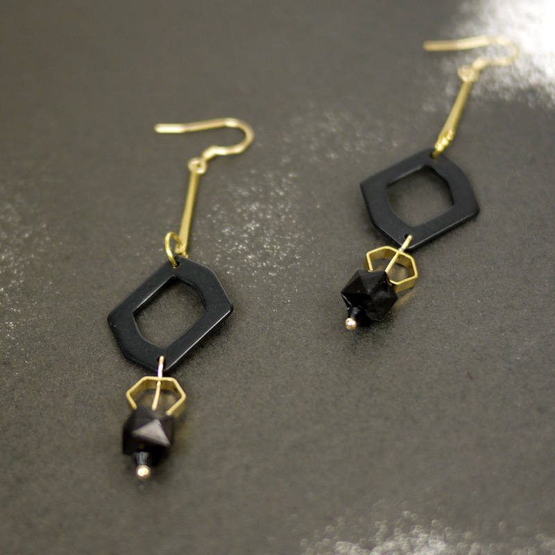 Special offer, sale, graphical, black and gold tone finishing, earrings
