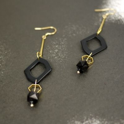 Special offer, sale, graphical, black and gold tone finishing, earrings