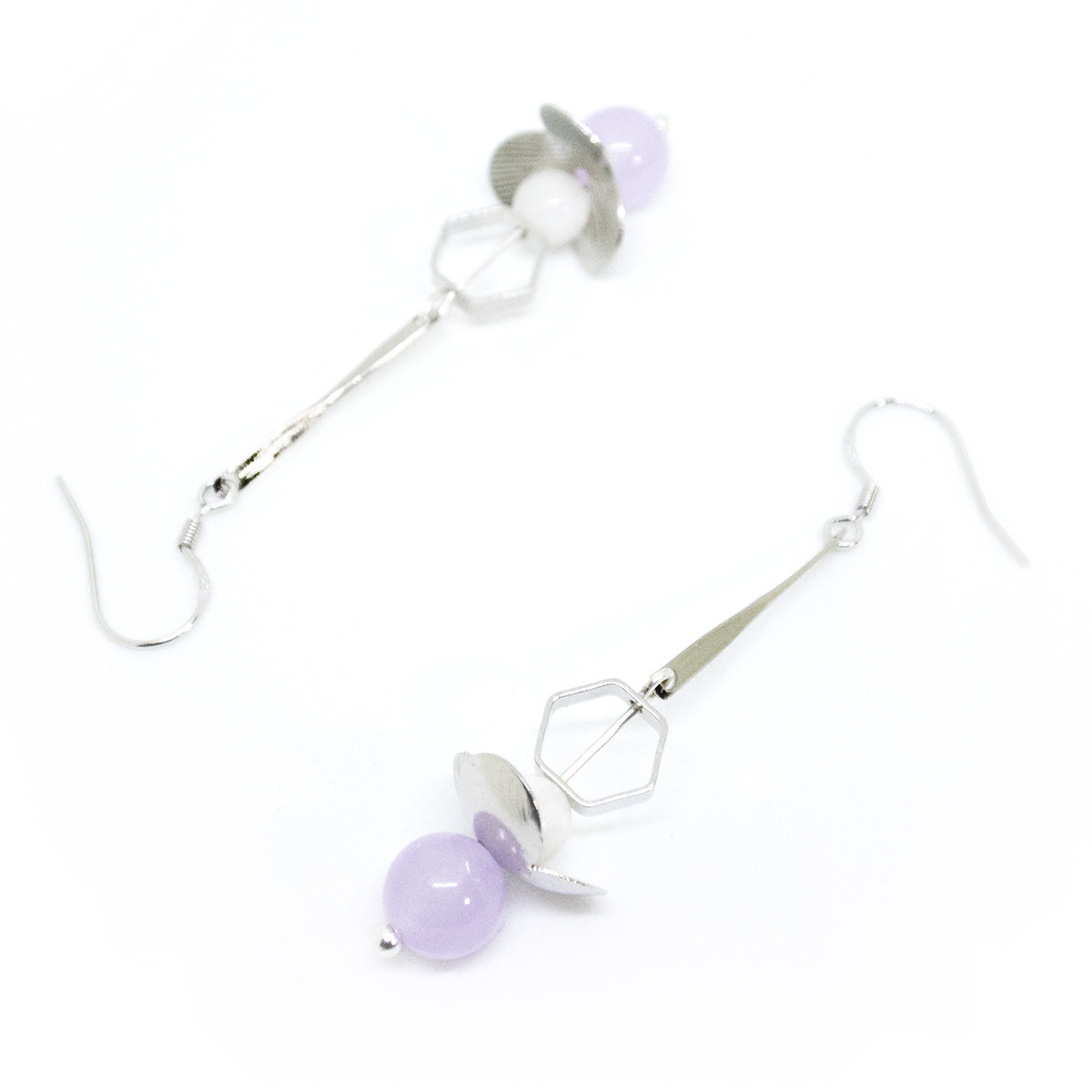 Sakura — white, blue beads, Silver-tone finish, 925 Silver hook, gift