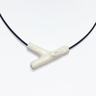 Porcelain branches - pure sterling silver lobster buckle, leather cord necklace, Hong Kong, unisex accessories
