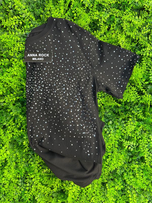 T-Shirt glitterata Anna Rock Milano nera TAGLIA UNICA