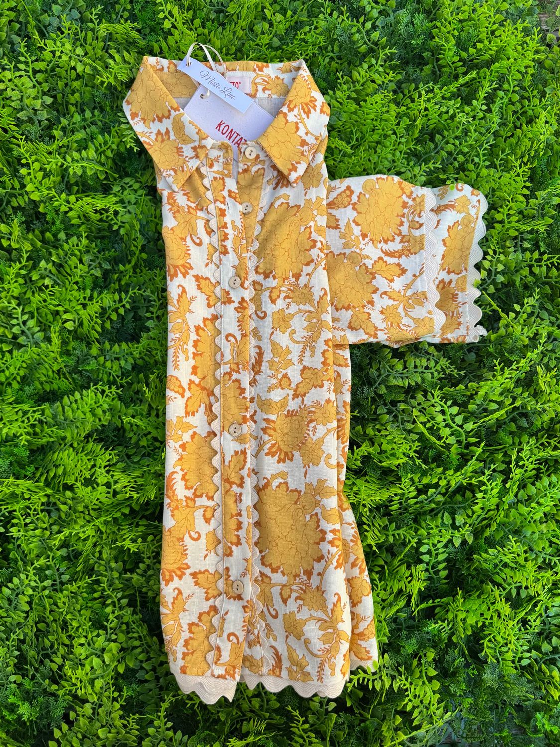 Camicia Kontatto fiorata gialla a maniche corte TAGLIA UNICA
