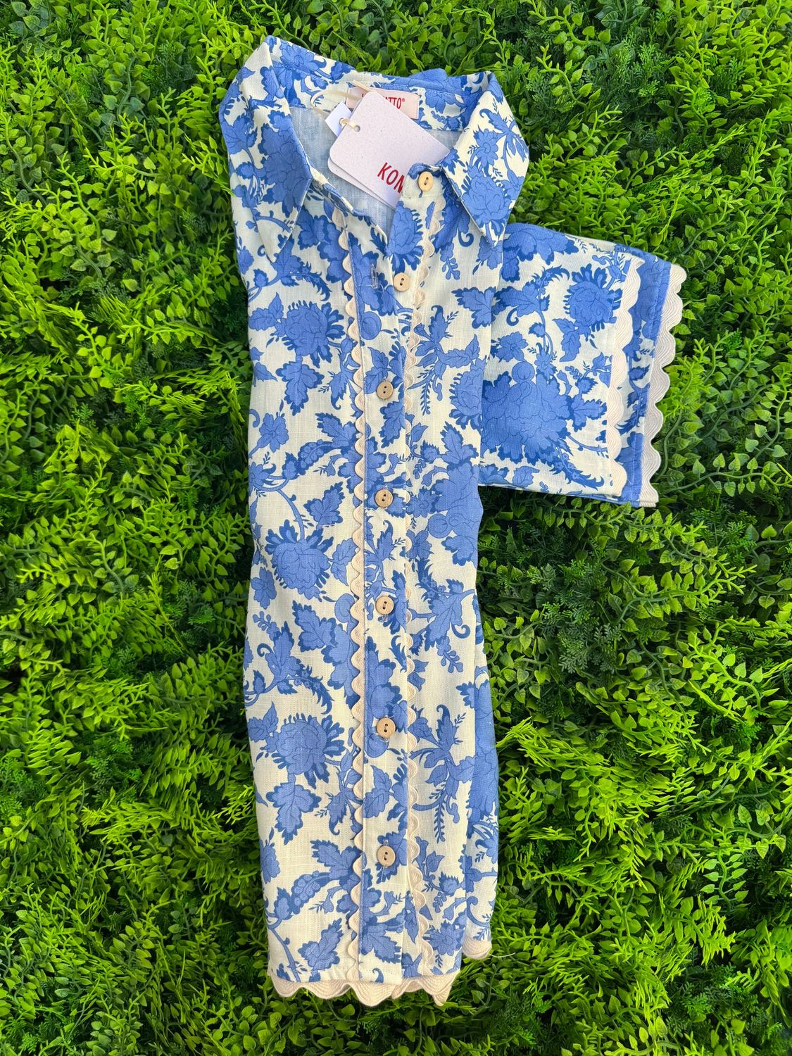 Camicia Kontatto fiorata blu a maniche corte TAGLIA UNICA