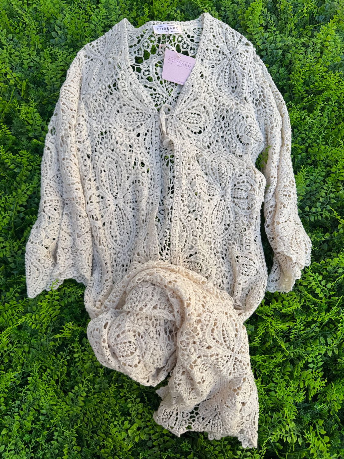 Spolverino Corsaro in pizzo beige TAGLIA UNICA