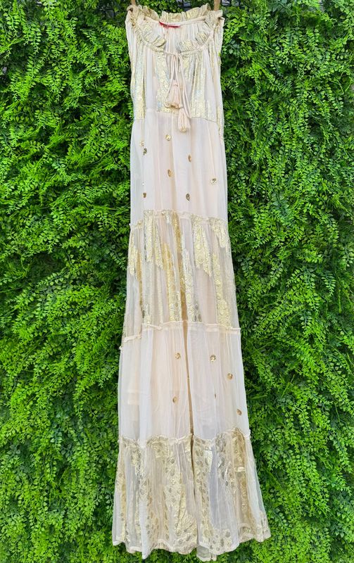 Abito Kontatto smanicato con ricami oro 100% viscosa TAGLIA UNICA Abito Kontatto smanicato con ricami oro 100% viscosa TAGLIA UNICA