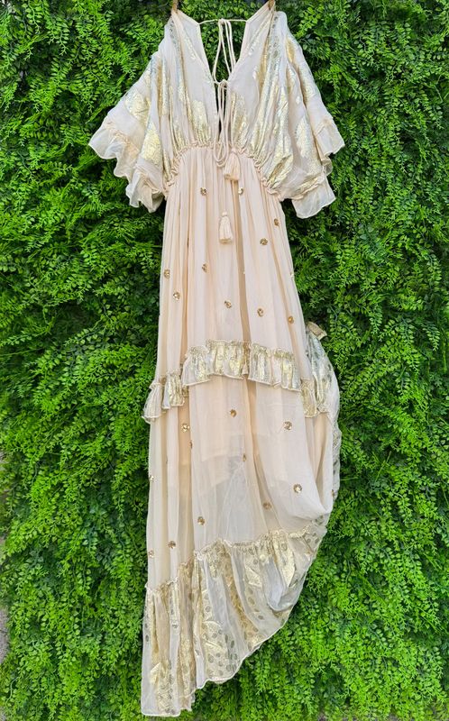 Abito Kontatto Kimono con ricami oro 100% viscosa TAGLIA UNICA Abito Kontatto Kimono con ricami oro 100% viscosa TAGLIA UNICA
