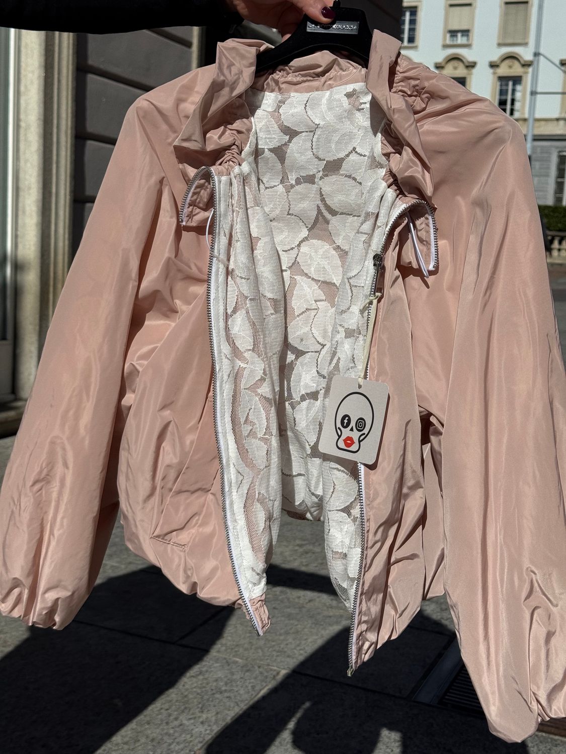 Bomber Nilon Taglia unica Rosa cipria fodera pizzo