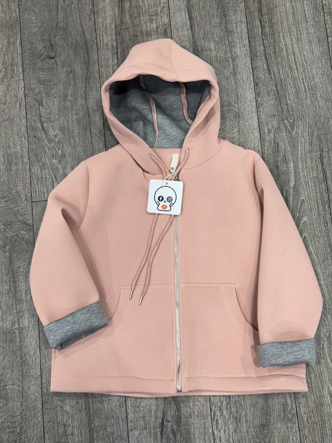 Giacca cotone con cappuccio Taglia unica Rosa Grigio