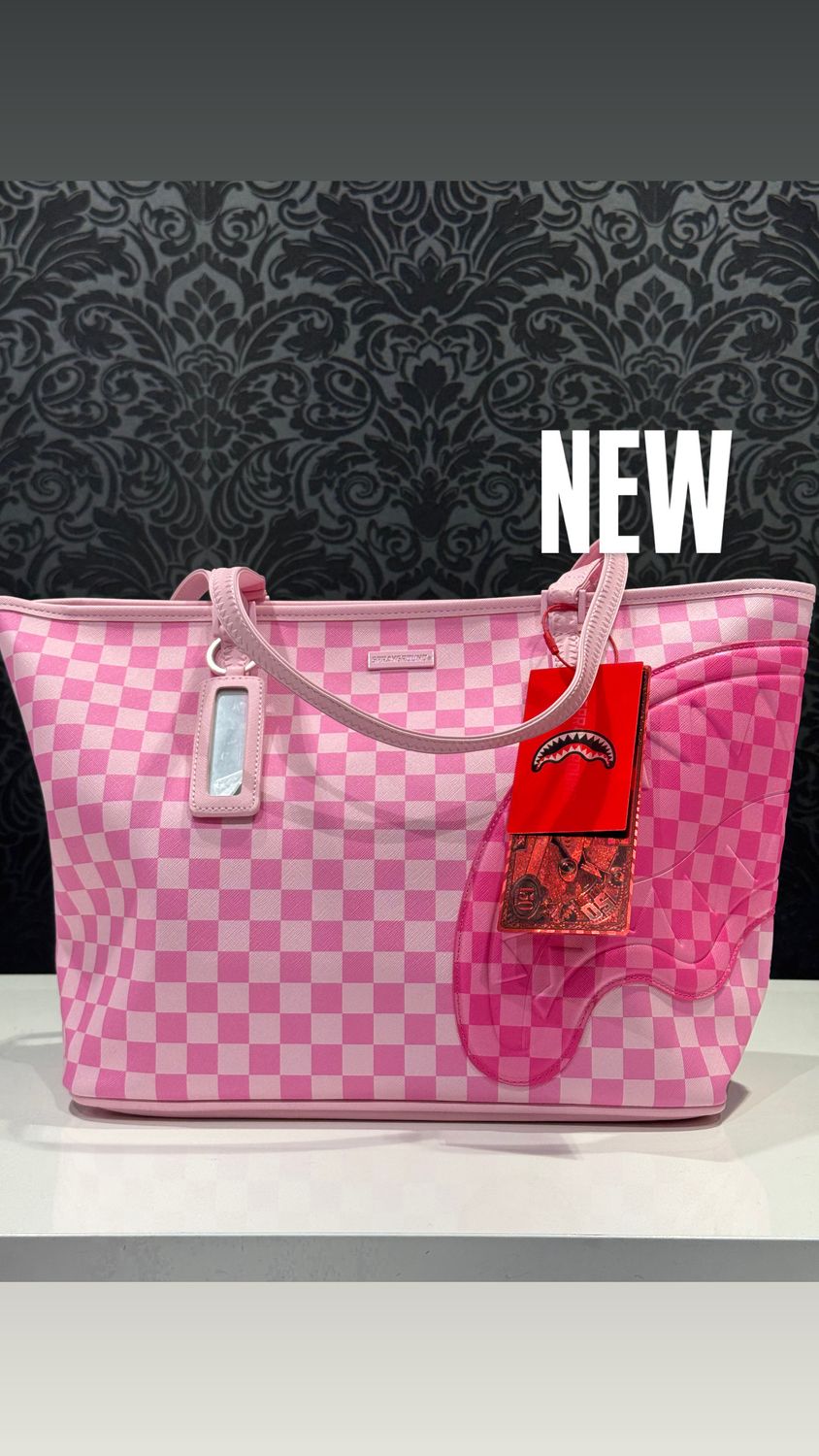 SHOPPER Pink Sharks In Paris Patch Tote