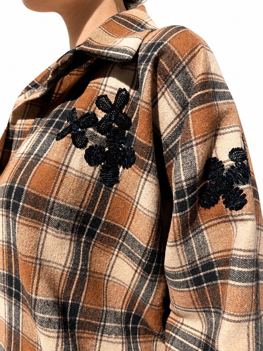 CAMICIA Quadretti Cognac Con Applicazioni Black
