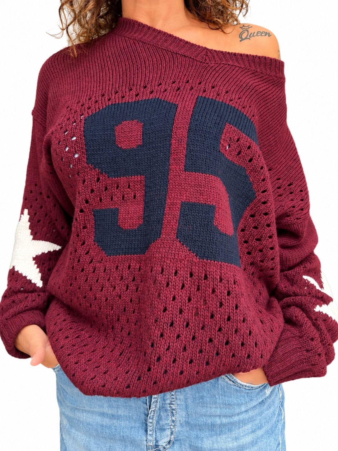 KONTATTO PULL Scollo V Bordeaux Stella Panna