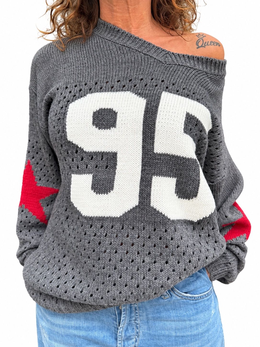 KONTATTO PULL Scollo V Grigio Stella Rosso