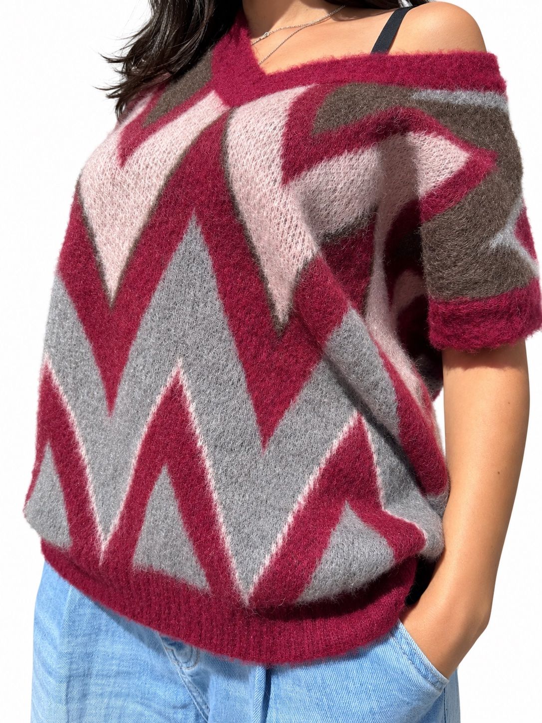 KONTATTO GILET Jacquard One Size Marsala Grigio Rosa Moka