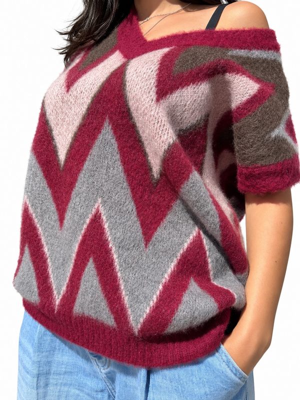 KONTATTO GILET Jacquard One Size Marsala Grigio Rosa Moka