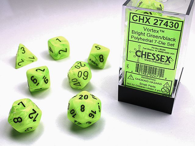 Chessex Vortex 7-DIE Set Bright Green/Black