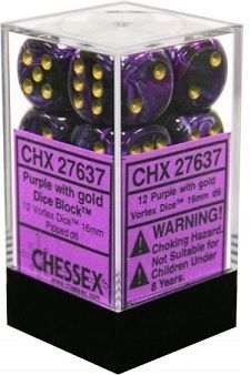 Chessex Vortex 12xD6 Purple/Gold 16mm Dice