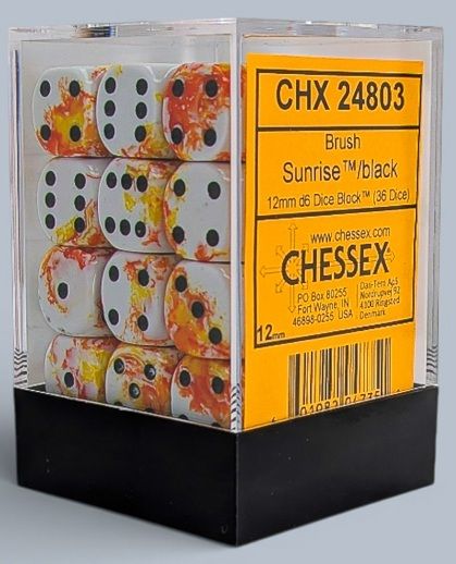 Chessex Brush 36xD6 Sunrise/Black 12mm Dice