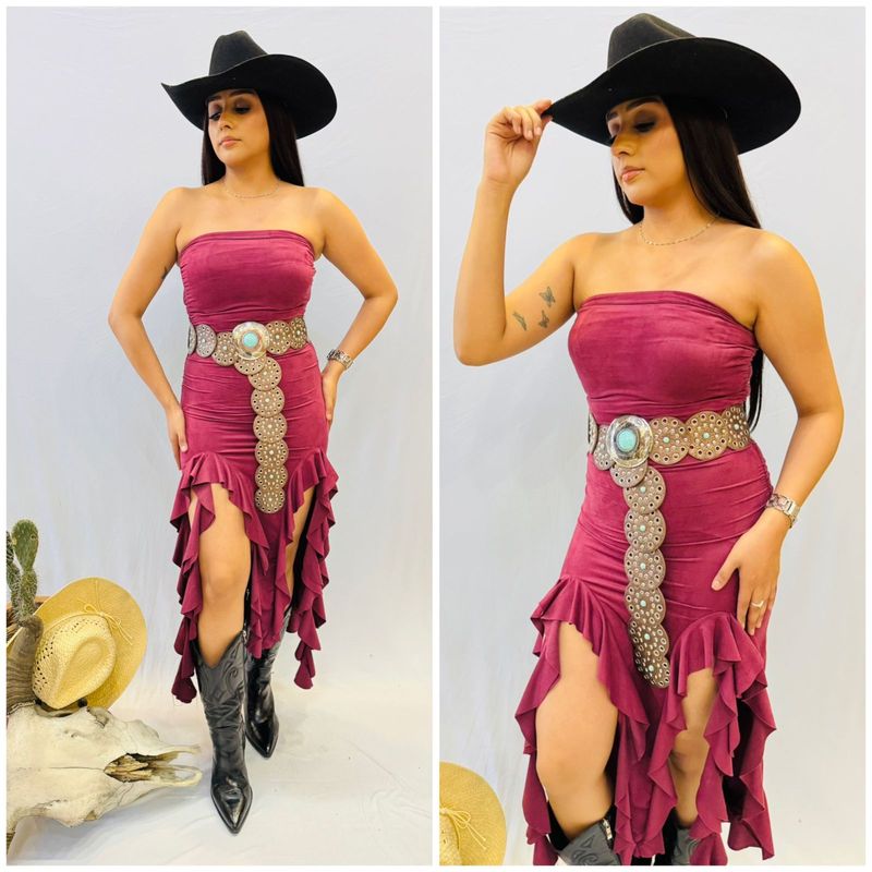 VESTIDO TELA GAMUZA PICOS