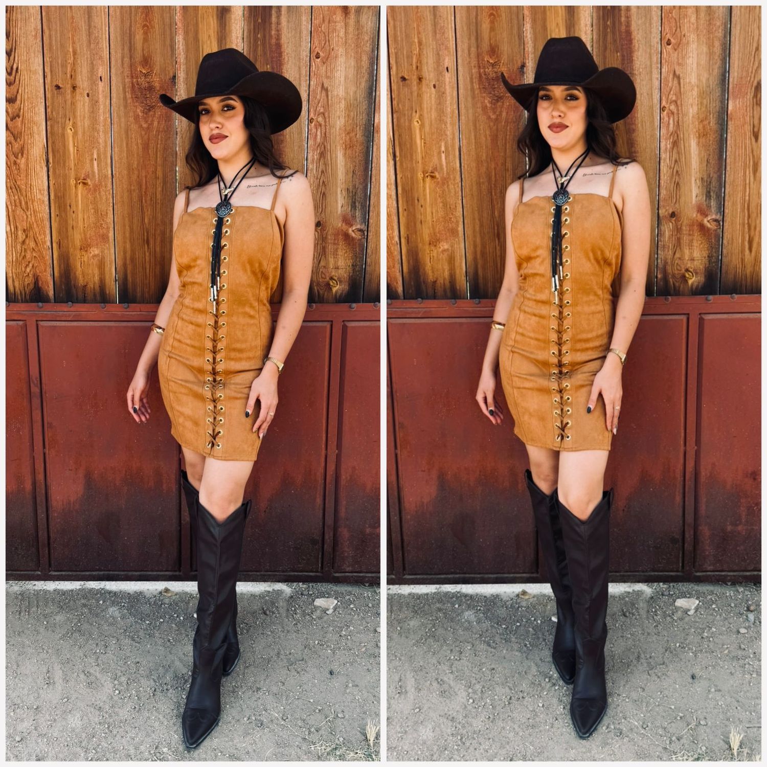 VESTIDO GAMUZA AGUJETA