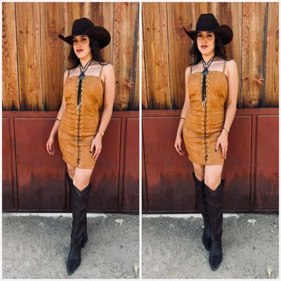 VESTIDO GAMUZA AGUJETA