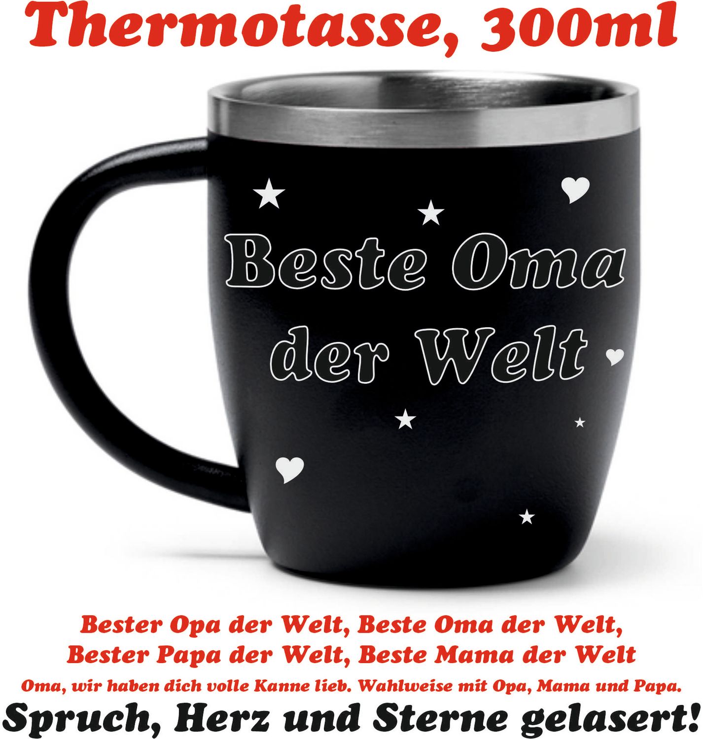 Thermotasse Edelstahl mit Laser Wunschmotiv